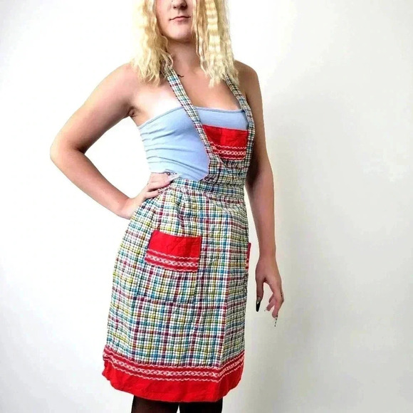 Vintage 1960's Greek Tie Back Full Artist Kitchen Cooking Apron - Picture 3 of 7